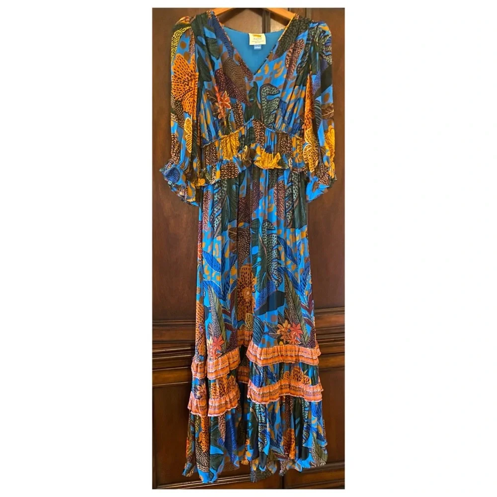 FARM Rio Blue and Orange Floral Maxi Dress - Picture 5 of 14